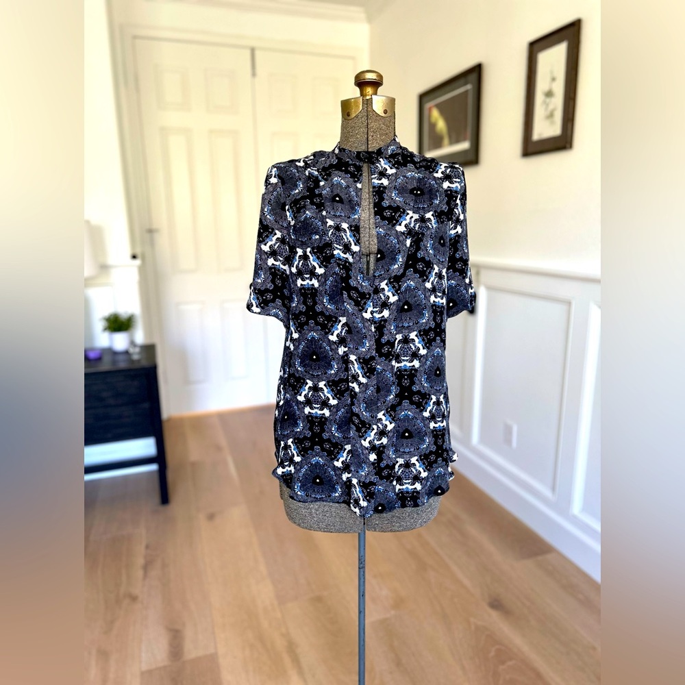 A.L.C Batik print 100% silk short sleeve blouse